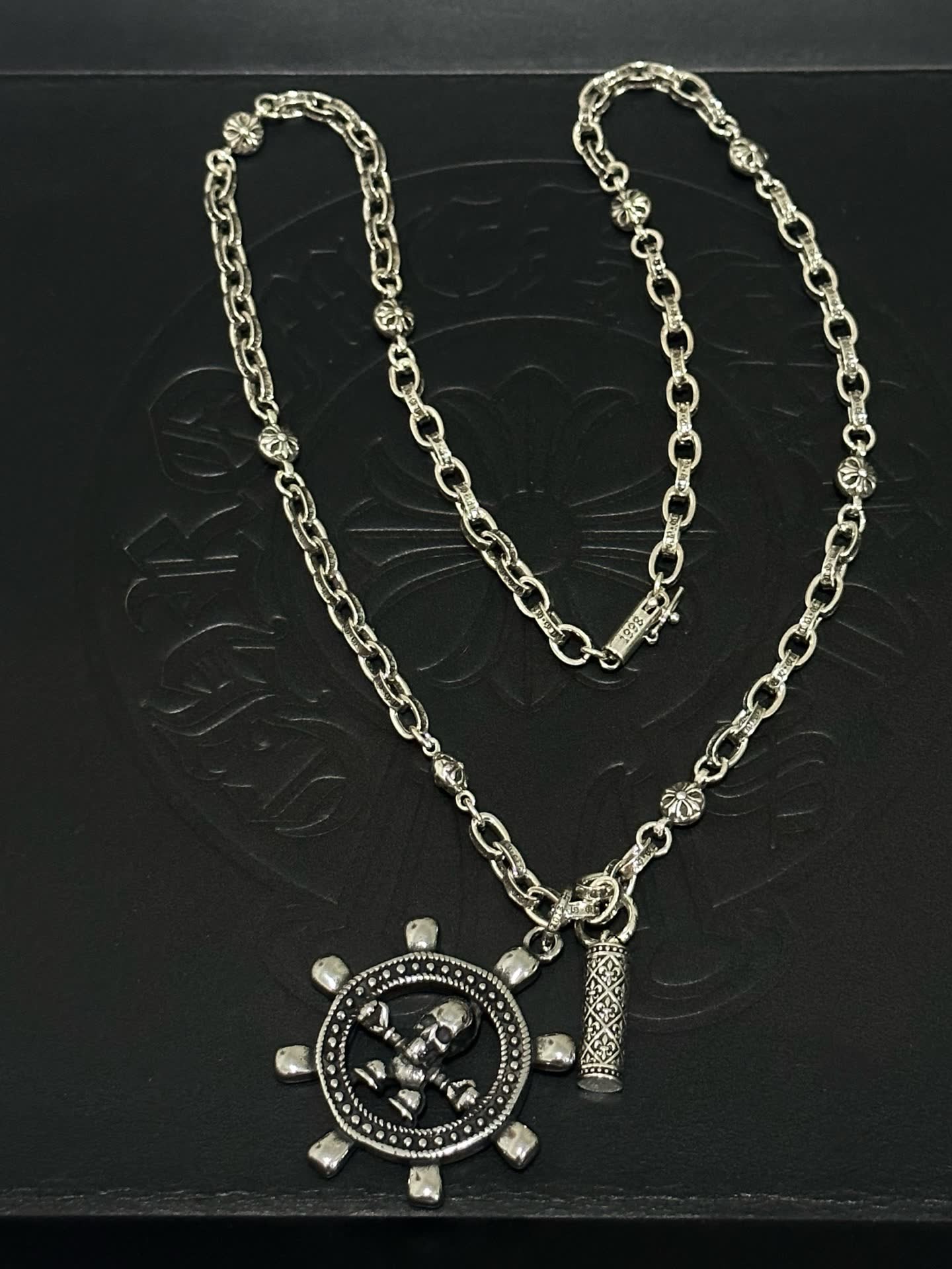 Chrome Hearts Silver Skull and Crossbones Pendant Necklace